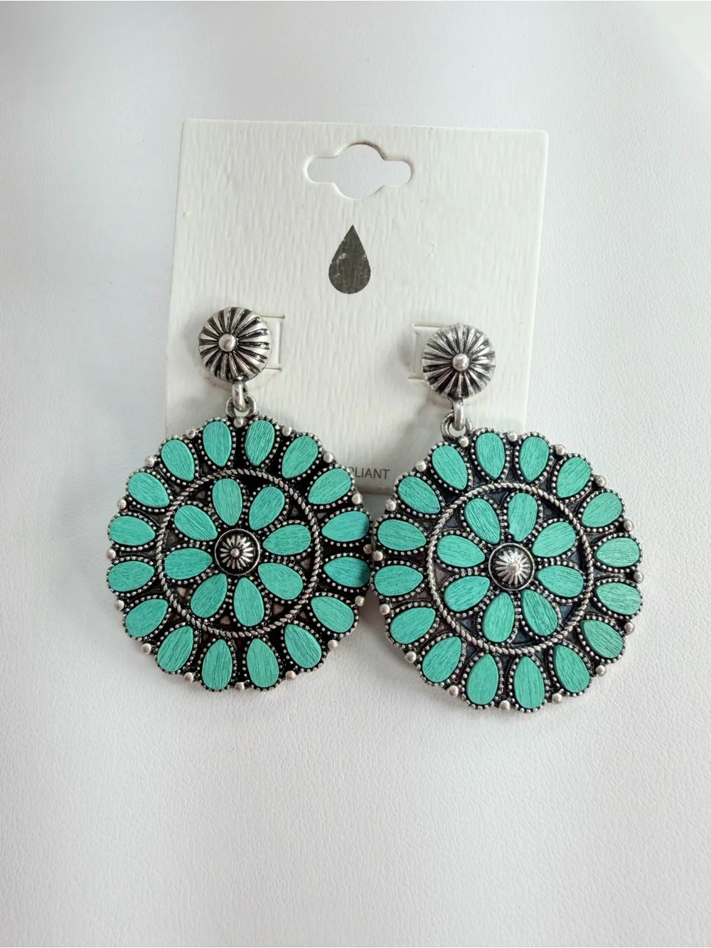 Teal Floral Medallion Drop Earrings - Women Jewelry